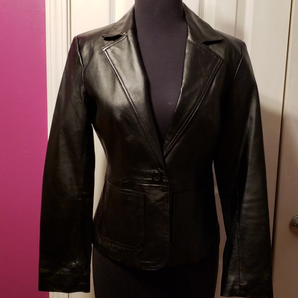 Black Faux Leather Blazer